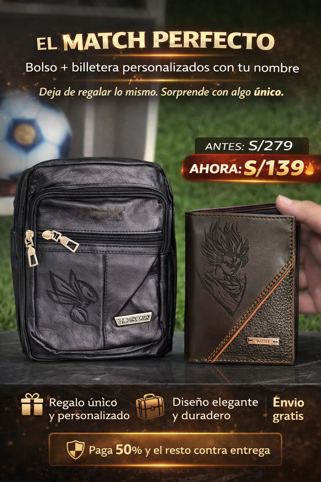 Pack Billetera Cuero + Morral