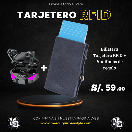 Promo Tarjetero Rfid Broche + Audifonos (Regalo)