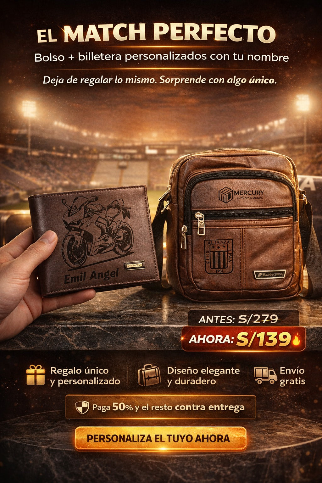 Pack Billetera Cuero + Morral
