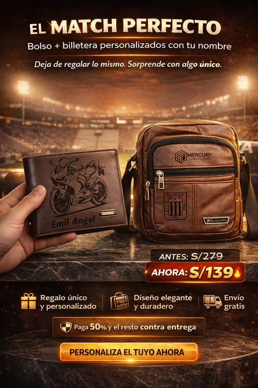 Pack Billetera Cuero + Morral