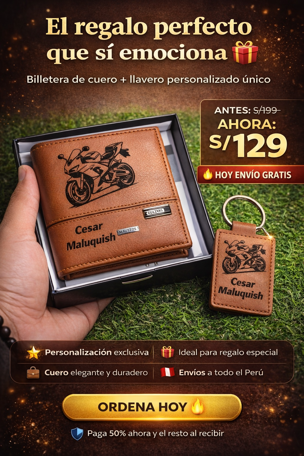 Pack Billetera Cuero + Llavero